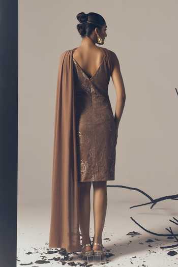 Tisharth By Shivani Molten Chocolate Lace Dress 