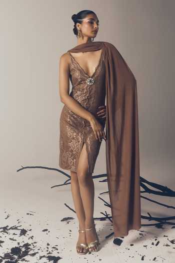 Tisharth By Shivani Molten Chocolate Lace Dress 