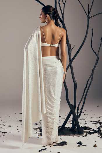 Tisharth By Shivani Pre-Draped Saree With Jewelled Bralette 