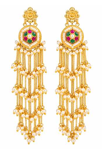 Queens Jewels_Gold Plated Multi-strand Chandelier Earrings _Online_at_Aza_Fashions