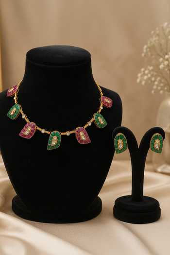 Queens Jewels Emerald & Ruby Leaf Necklace Set 