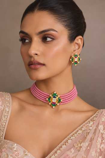 Queens Jewels Pink Beaded Choker Set 