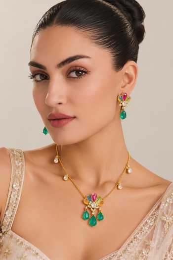 Queens Jewels Floral Drop Kundan Necklace Set 