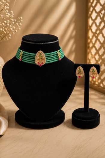 Queens Jewels Emerald Beaded Choker Set 
