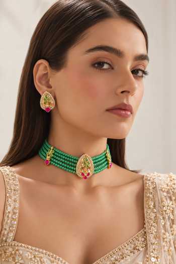 Queens Jewels Emerald Beaded Choker Set 