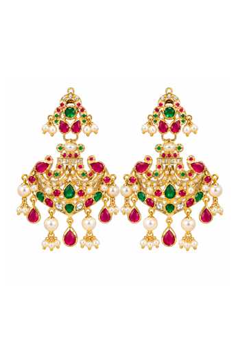 Queens Jewels Multi Color Jadau Chandbali Earrings Online at Aza Fashions Queens Jewels_Multi Color Jadau Chandbali Earrings _Online_at_Aza_Fashions