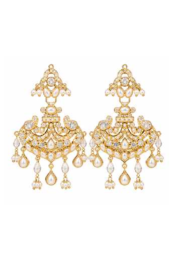 Queens Jewels White Jadau Chandbali Earrings Online at Aza Fashions Queens Jewels_White Jadau Chandbali Earrings _Online_at_Aza_Fashions