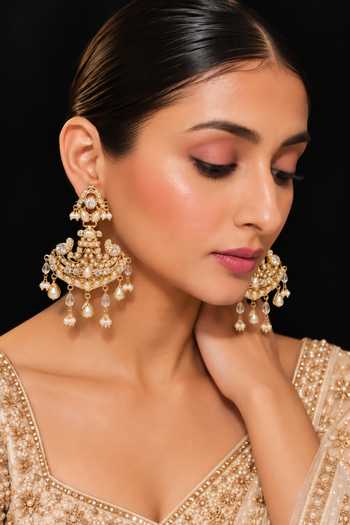 Queens Jewels White Jadau Chandbali Earrings 