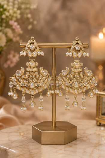 Queens Jewels White Jadau Chandbali Earrings 