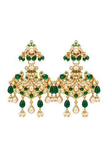 Queens Jewels Green Jadau Chandbali Earrings Online at Aza Fashions Queens Jewels_Green Jadau Chandbali Earrings _Online_at_Aza_Fashions
