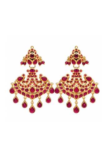 Queens Jewels Red Jadau Chandbali Earrings 