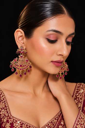Queens Jewels Red Jadau Chandbali Earrings 