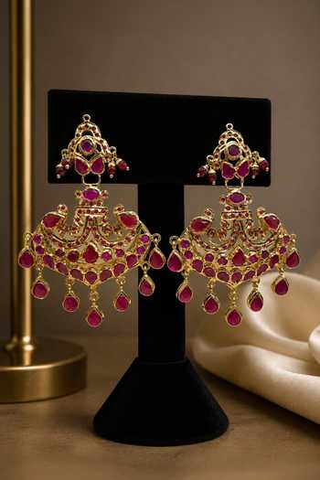 Queens Jewels Red Jadau Chandbali Earrings Online at Aza Fashions Queens Jewels_Red Jadau Chandbali Earrings _Online_at_Aza_Fashions