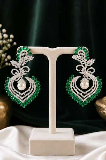 Queens Jewels Blossom Pearl American Diamond Earrings 