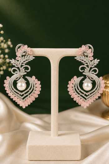 Queens Jewels Pink Blossom Pearl American Diamond Earrings 
