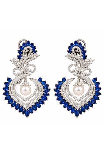 Queens Jewels Silver Plated Blossom Pearl American Diamond Earrings Online at Aza Fashions Queens Jewels_Silver Plated Blossom Pearl American Diamond Earrings _Online_at_Aza_Fashions
