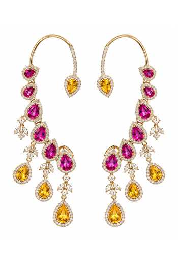 Queens Jewels Gold Plated Sunset Bloom American Diamond Ear Cuffs Online at Aza Fashions Queens Jewels_Gold Plated Sunset Bloom American Diamond Ear Cuffs _Online_at_Aza_Fashions