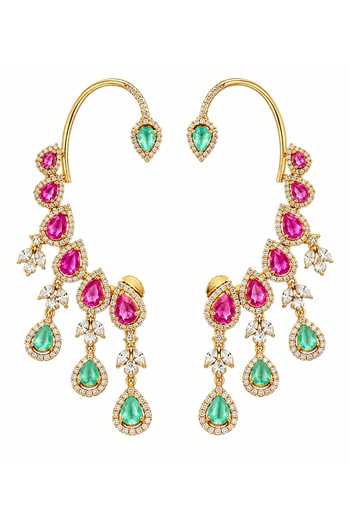 Queens Jewels Gold Plated Ruby American Diamond Ear Cuffs Online at Aza Fashions Queens Jewels_Gold Plated Ruby American Diamond Ear Cuffs _Online_at_Aza_Fashions