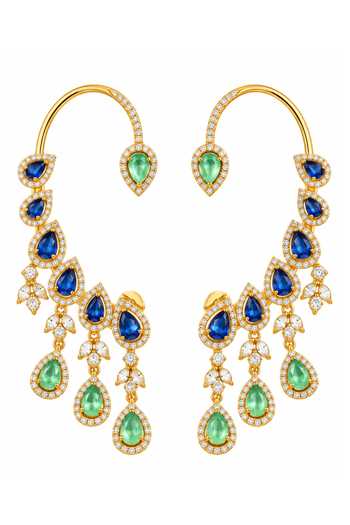 Queens Jewels Gold Plated Blue American Diamond Ear Cuffs Online at Aza Fashions Queens Jewels_Gold Plated Blue American Diamond Ear Cuffs _Online_at_Aza_Fashions