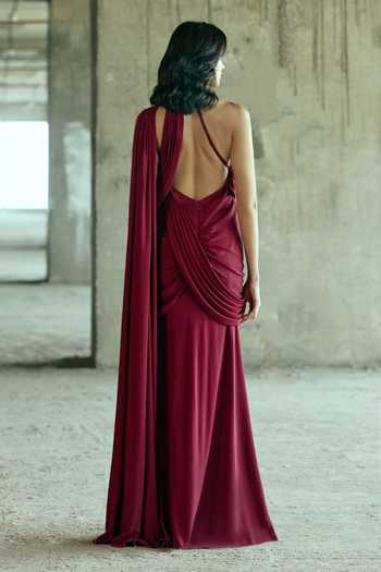 Supria Munjal Garnet Draped Gown 