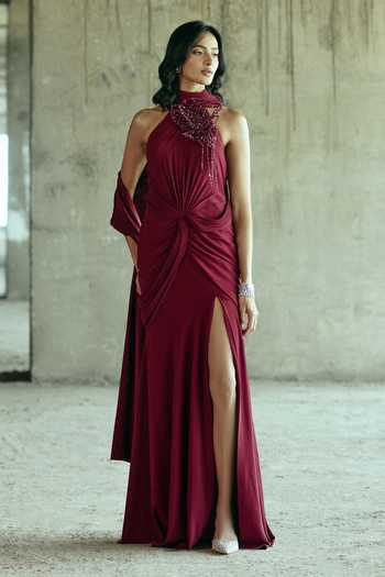 Supria Munjal Garnet Draped Gown 