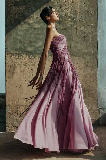 Shop Supria Munjal Mauve Organza Fringe Sweetheart Neck Braided Corset Gown Online at Aza Fashions Shop_Supria Munjal_Mauve Organza Fringe Sweetheart Neck Braided Corset Gown _Online_at_Aza_Fashions