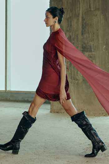 Supria Munjal Red Organza One Shoulder Swirl Tessalation Dress Online at Aza Fashions Supria Munjal_Red Organza One Shoulder Swirl Tessalation Dress _Online_at_Aza_Fashions
