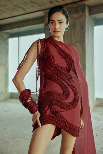 Buy Supria Munjal Red Organza One Shoulder Swirl Tessalation Dress Online at Aza Fashions Buy_Supria Munjal_Red Organza One Shoulder Swirl Tessalation Dress _Online_at_Aza_Fashions