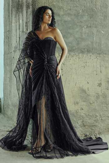 Supria Munjal Sheer Draped Gown 