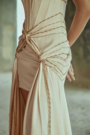 Supria Munjal White Crepe Halter Neck Draped Dress Online at Aza Fashions Supria Munjal_White Crepe Halter Neck Draped Dress _Online_at_Aza_Fashions