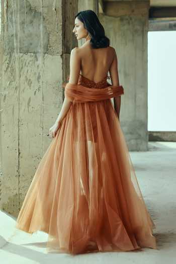 Supria Munjal Tulle Halter Gown 