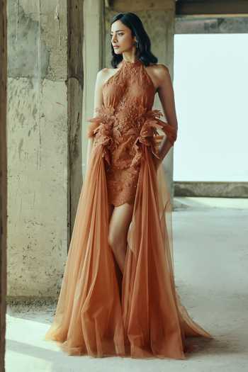 Supria Munjal Tulle Halter Gown 
