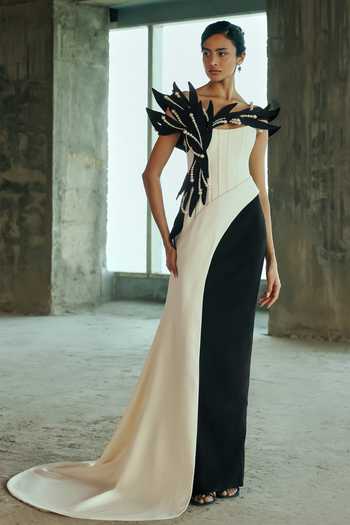 Supria Munjal Feathered Sculptural Gown 