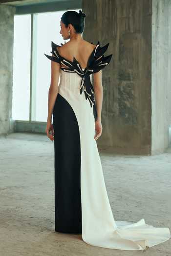 Supria Munjal Feathered Sculptural Gown 