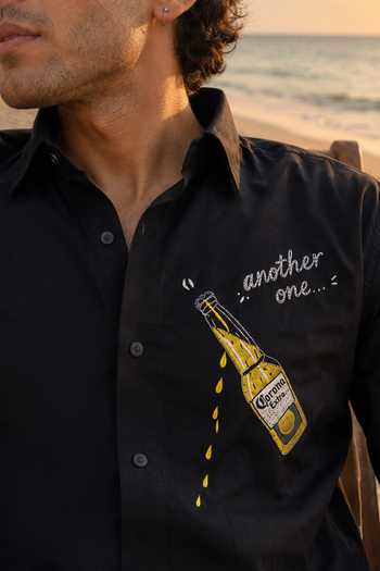 Heartistry By Anky_Black Cotton Bro Code Another One Corona Beach Shirt _Online_at_Aza_Fashions