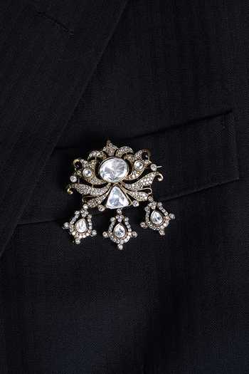 Modarta_Gold Crystal Collar Pin Brooch _Online_at_Aza_Fashions