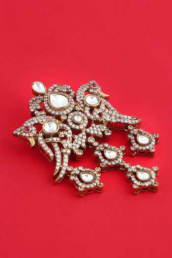 Modarta_Gold Chandelier Crystal Pendant Brooch _Online_at_Aza_Fashions