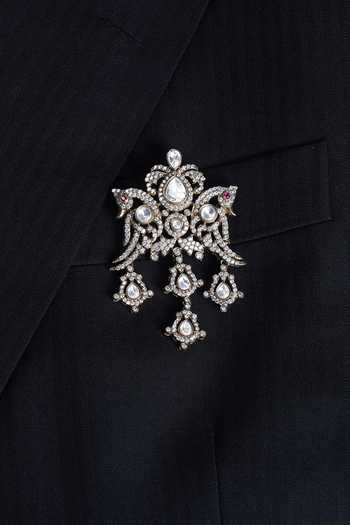 Buy_Modarta_Gold Chandelier Crystal Pendant Brooch _Online_at_Aza_Fashions