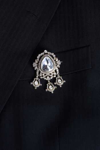 Modarta_Gold Teardrop Crystal Pendant Brooch Pin _Online_at_Aza_Fashions