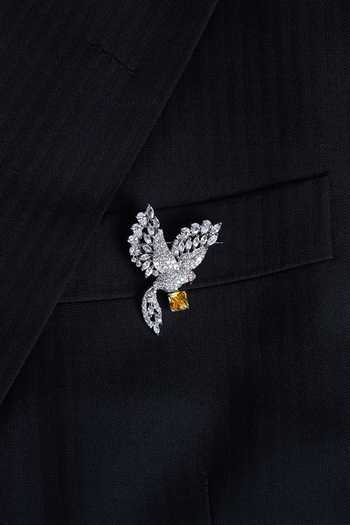Modarta_Silver Peacock Crystal Lapel Brooch _Online_at_Aza_Fashions