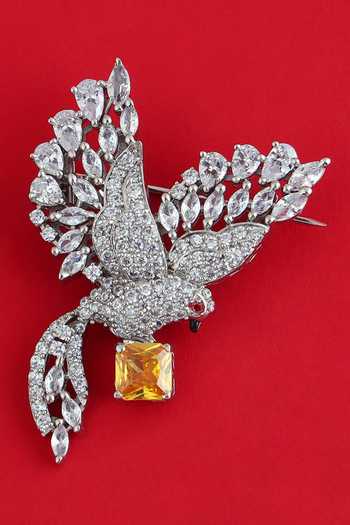 Buy Modarta Silver Peacock Crystal Lapel Brooch Online at Aza Fashions Buy_Modarta_Silver Peacock Crystal Lapel Brooch _Online_at_Aza_Fashions