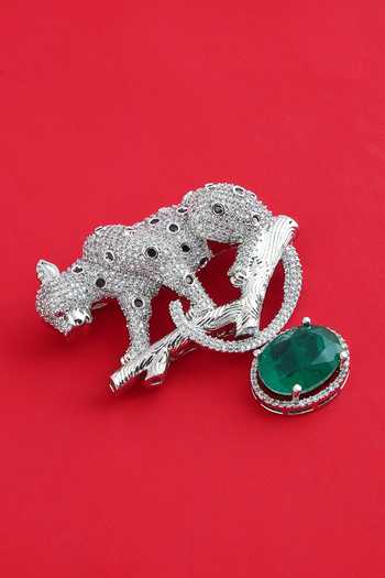 Modarta Silver Leopard Crystal Brooch Pin Online at Aza Fashions Modarta_Silver Leopard Crystal Brooch Pin _Online_at_Aza_Fashions