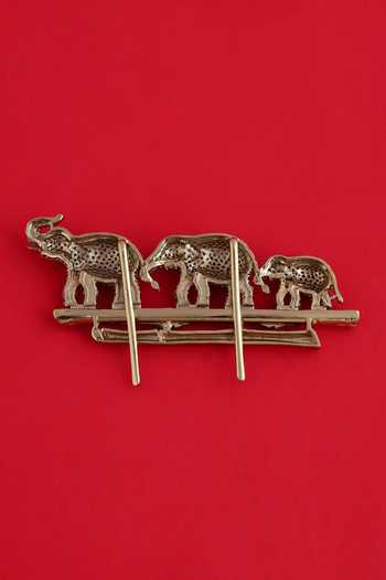 Modarta Elephant Trio Crystal Brooch Pin 