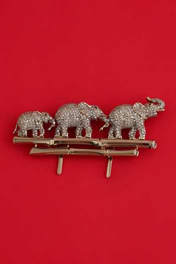 Modarta Elephant Trio Crystal Brooch Pin 