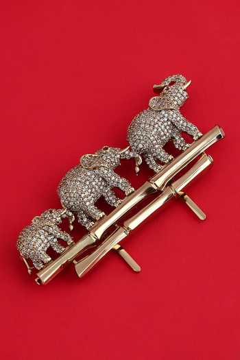 Modarta_Gold Elephant Trio Crystal Brooch Pin _Online_at_Aza_Fashions