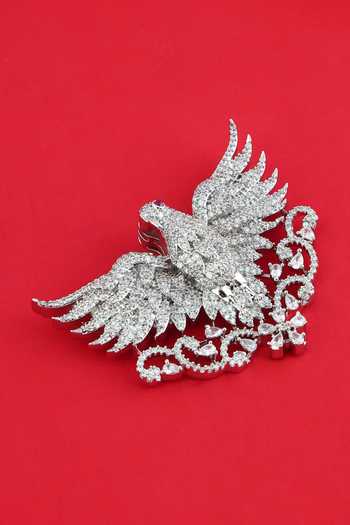 Modarta Silver Eagle Crest Crystal Lapel Brooch Online at Aza Fashions Modarta_Silver Eagle Crest Crystal Lapel Brooch _Online_at_Aza_Fashions