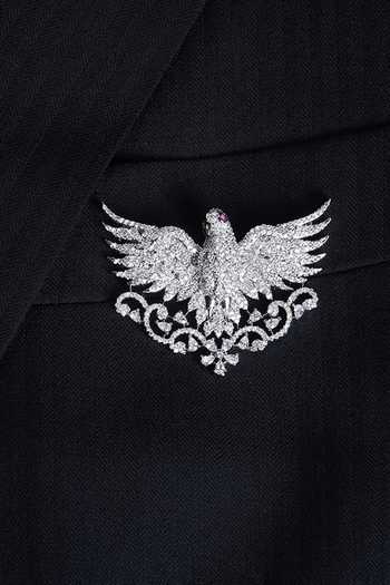 Buy_Modarta_Silver Eagle Crest Crystal Lapel Brooch _Online_at_Aza_Fashions