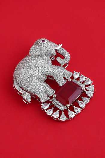 Modarta Silver Single Elephant Crystal Brooch Pin Online at Aza Fashions Modarta_Silver Single Elephant Crystal Brooch Pin _Online_at_Aza_Fashions