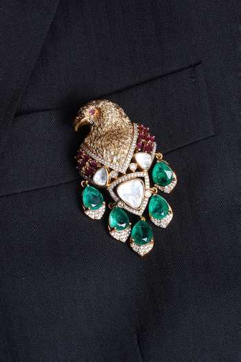 Buy_Modarta_Gold Eagle Pendant Crystal Brooch Pin _Online_at_Aza_Fashions