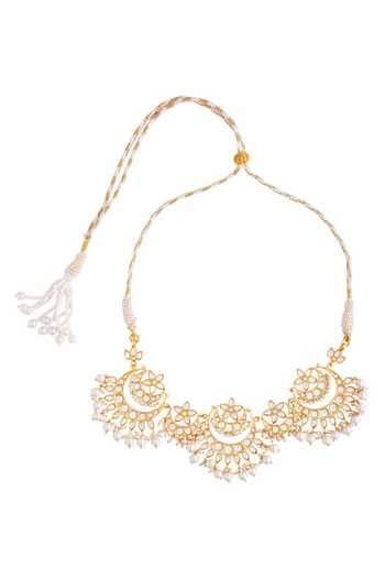 Zariin_White Bahaar Mirror Work Necklace _Online_at_Aza_Fashions